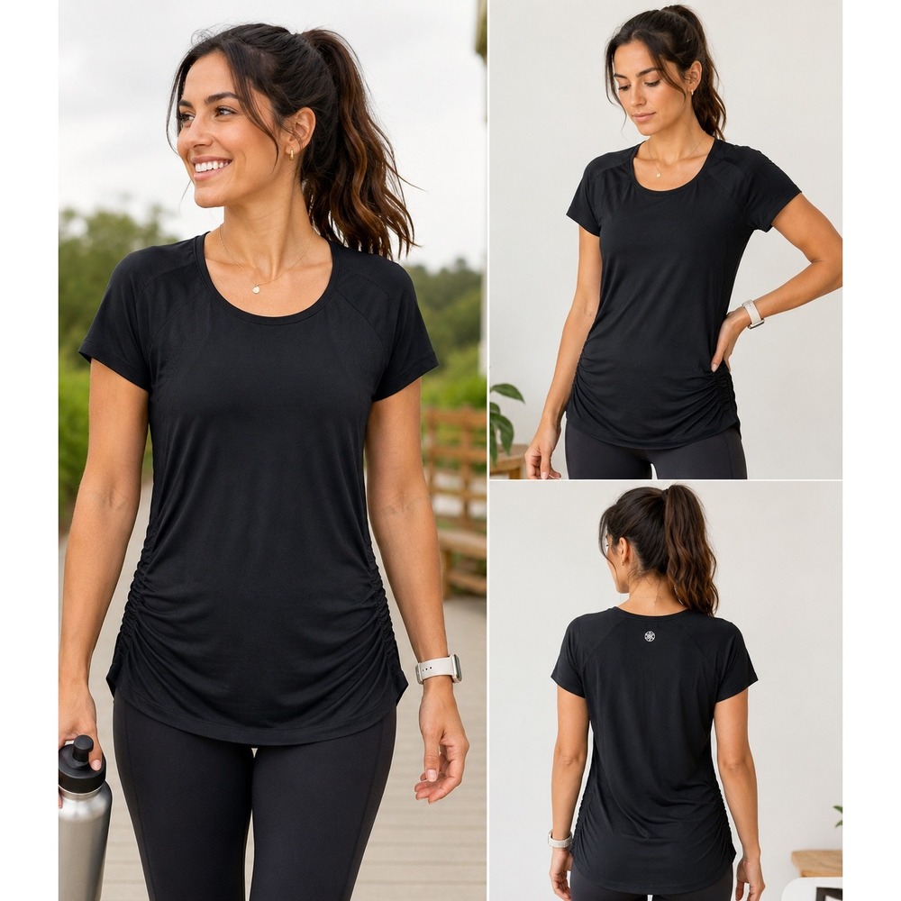 Gaiam Womens Seamless‎ Short Sleeve Workout Top Black Yoga Gym Tee XL